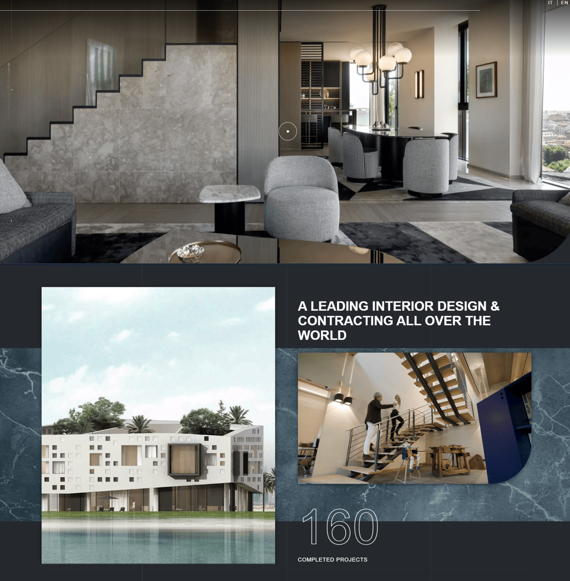 Modern web development for an international architectural firm in Milan, Italy and other worldwide locations. This custom-designed project entails multimedia elements like videos and virtual tours to provide an immersive experience of their work.